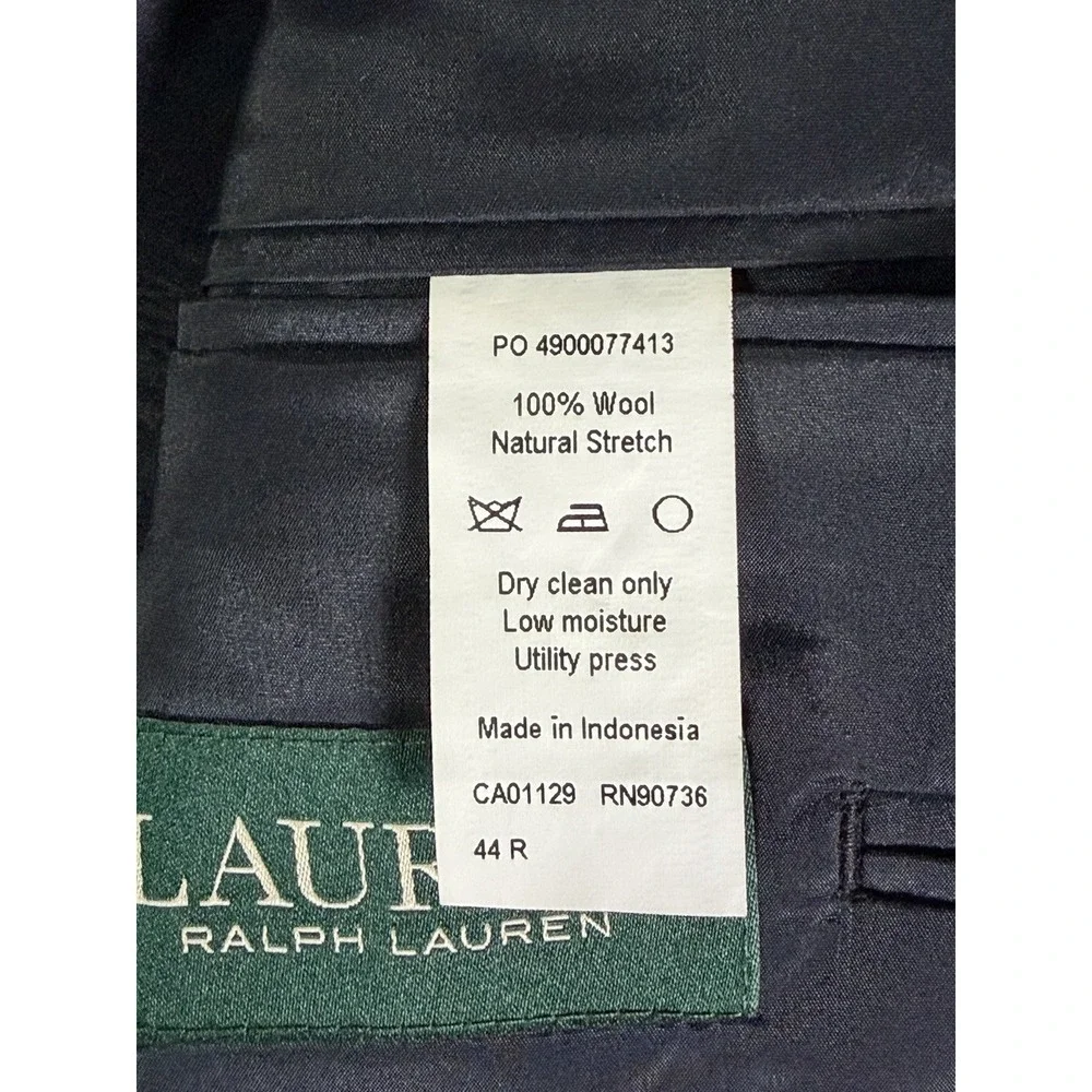 Lauren Ralph Lauren Mens Blazer 44 R Navy Blue 100% Wool Gold Button Sport Coat